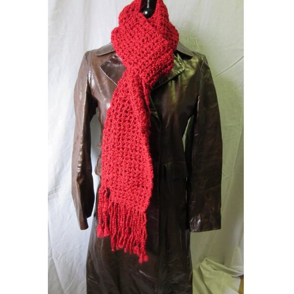 Bright Red Scarf 88 x 5 Extra Long Handmade Crochet Hand Knit Men Women NWT - Picture 8 of 11